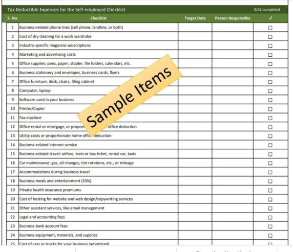 Tax Deductible Expenses For The Self employed Checklist